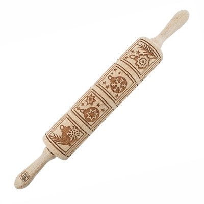 MoodForWood Nudelholz aus Holz, graviert, 43 cm mit Griffen, perfekt zum Backen 