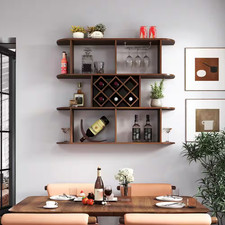 20-Bottle Walnut Large Wall Mounted 3 Tier Wood Wine Rack Storage Rack with Wine