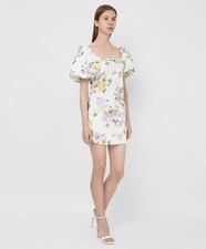 LoveShackFancy Minerva Womens Floral Printed Ruffle Cotton Mini Dress Size S