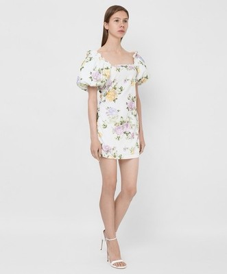 LoveShackFancy Minerva Womens Floral Printed Ruffle Cotton Mini Dress Size S