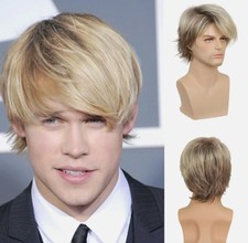 Mens Blonde Wig Short Layered Natural Synthetic Heat Resistant Wigs Halloween