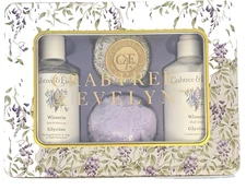 Crabtree & Evelyn 4 pc Wisteria Gift Tin Body Lotion +Body Wash + Soap + Loofah