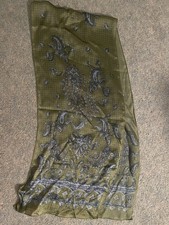 Elaine Gold Silk Rectangle Scarf Paisley Green Blue 53x11