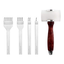 Leather Craft Tool Hole Punches 1 2 4 6 Prong 4mm with T Hammer , Silver