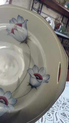 RS Germany Tillowitz White Floral 10" Porcelain Cake Plate Green mark c1910-1945 - Picture 5 of 12