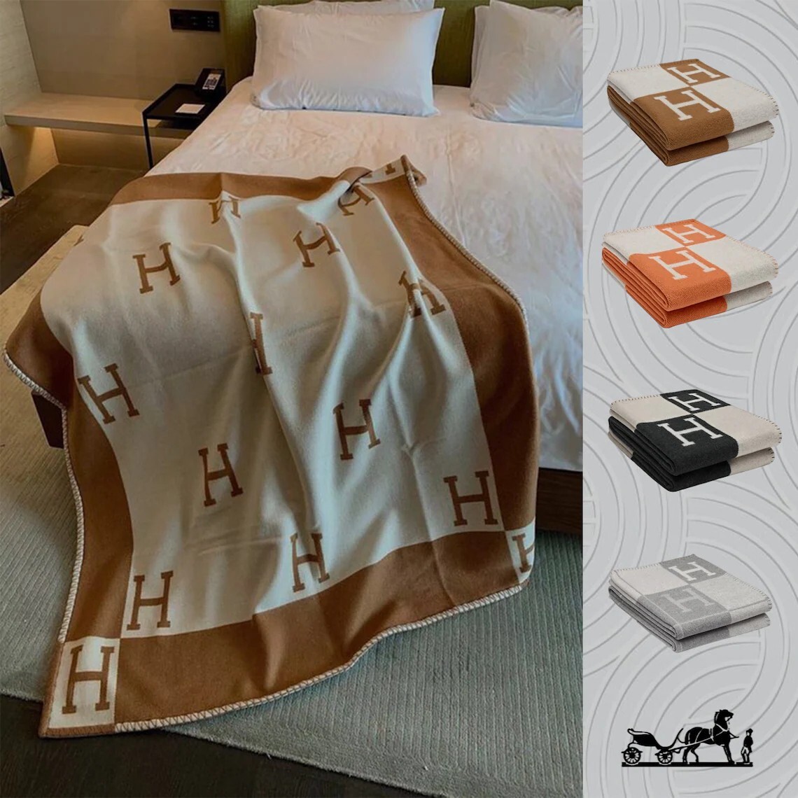 Cashmere Monogram H Home Decor Blankets Throw Blankets Gifts