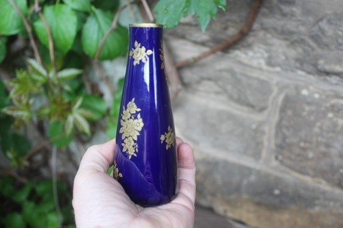 kleine Vase Echt Kobalt Rosen Golddekor Volkstedt 1762 Porzellan DDR - Bild 3 von 5