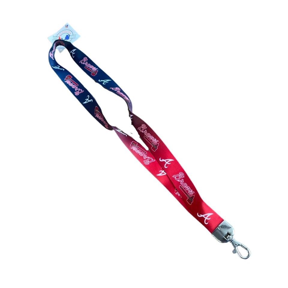 MLB Atlanta Braves Two-Tone Lanyard, Blue and Red 18" ID keychain ring clasp - Image 2 of 3
