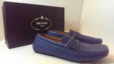 NIB MEN's PRADA DAINO 1 LOAFERS SIZE 6.5 US BLUE  100% AUTHENTIC