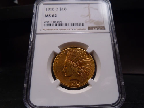 1910-D MS62 Gold $10 Indian Eagle NGC Certified - Bright