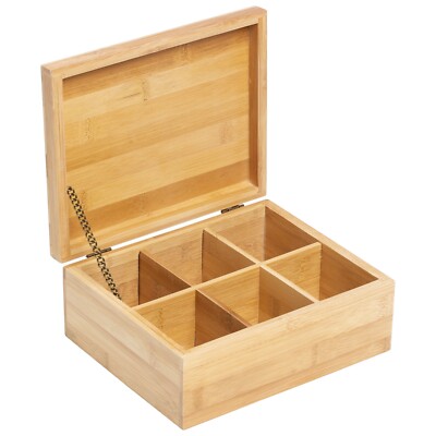 Holz Bambus Tee Box mit Deckel 6 Fächer Abschnitt Tasche Aufbewahrung Organizer