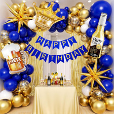121Pcs Royal Blue Gold Birthday Party Decorations with Happy Birthday Banner Foi