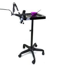 Black Hair Tool Tray Cart with 5 Wheels Adjustable Height Rolling Tray Cart