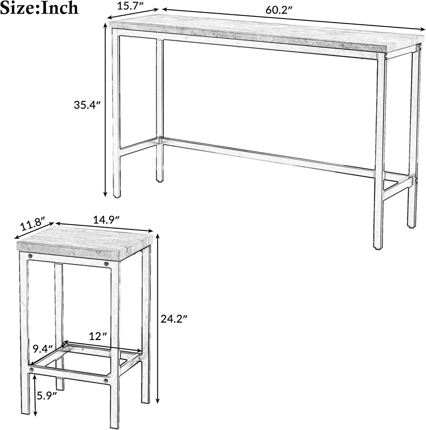 4 Piece Counter Height Extra Long Dining Pub Kitchen Table Set with 3 ...