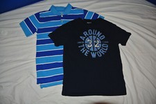 A lot of Gap Kids boys navy screen print tee Striped Pique polo in size 12 EUC