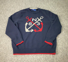 Vtg Nautica Blue Sail N-83 Knit Sweater Mens XL Blue Boat Racing Sailing Club