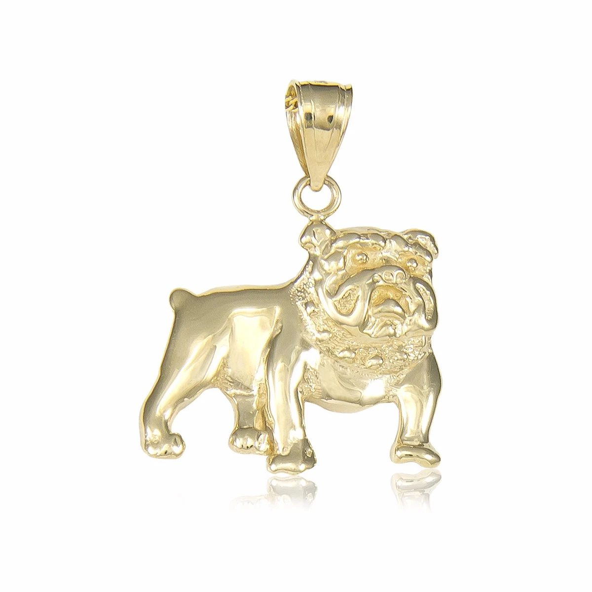 14K Solid Yellow Gold Bulldog Pendant Dog Polished Necklace