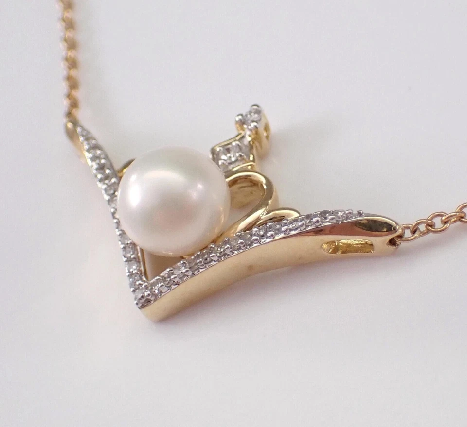 2 克拉圆形切割珍珠和 CZ 女式项链吊坠项链 14K 黄金 — 第 3/4 张图片