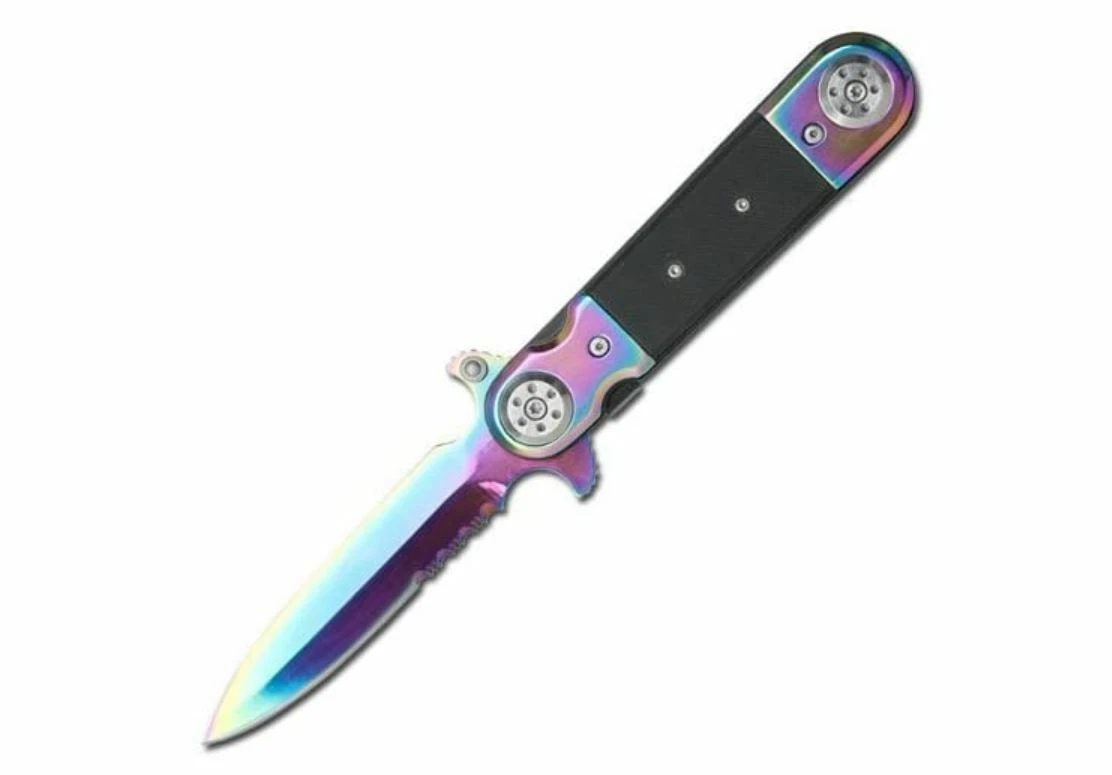 Master Cutlery Tac Force YC-425 Rainbow Pocket Folding Knife Half Serrated New