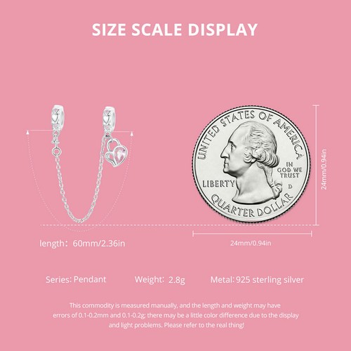 VOROCO Women 925 Sterling Silver Heart Lock Safety Chain Charm Fit Bracelet Gift - Picture 7 of 13