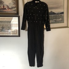 Vtg Styles to Go Black Gold Studded Jumpsuit Women s Sz M A214