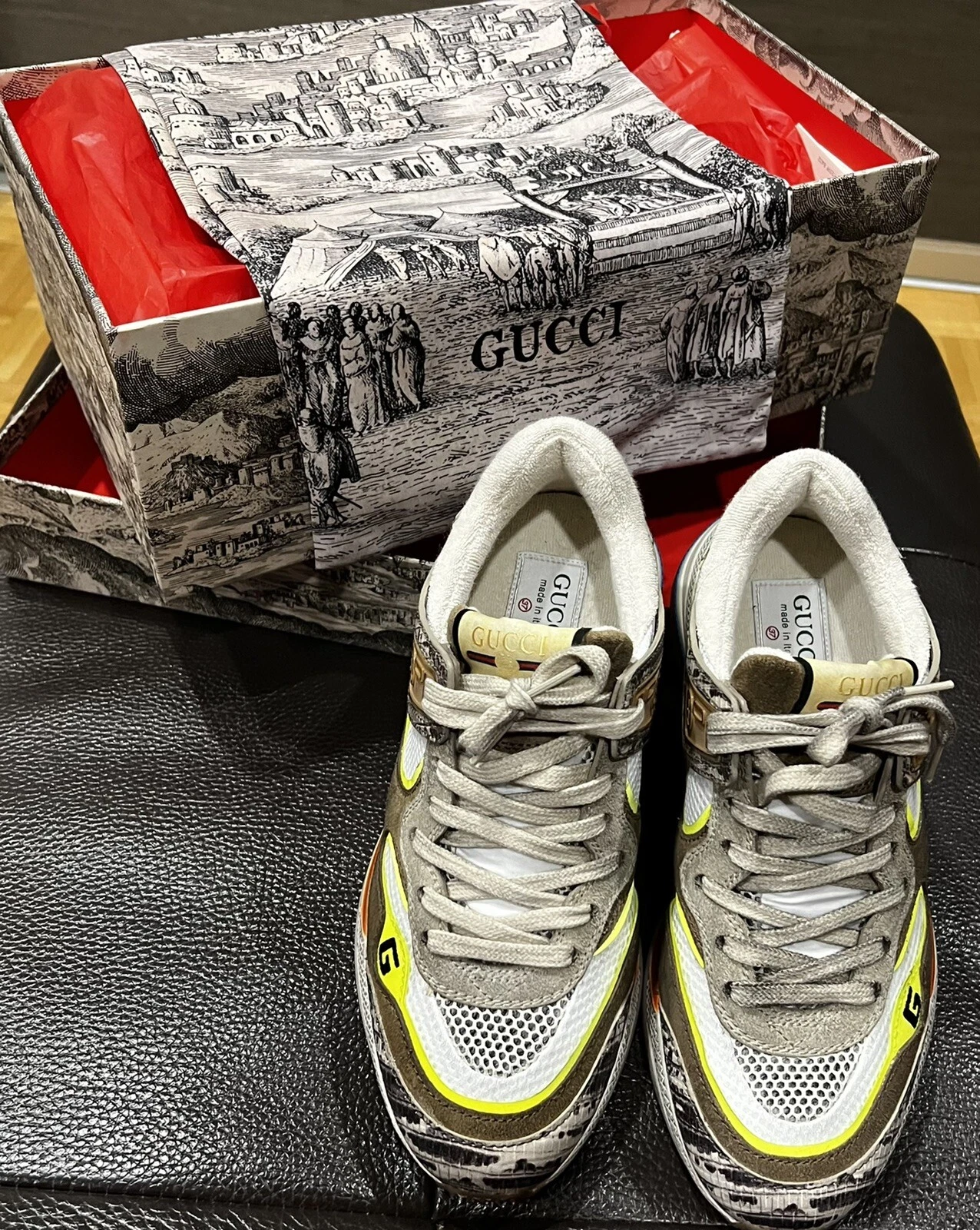 BASKETS GUCCI NEUF DANS LEUR BOÎTE TECUS LUX VEAU TAILLE 37 AUTHENTIQUE