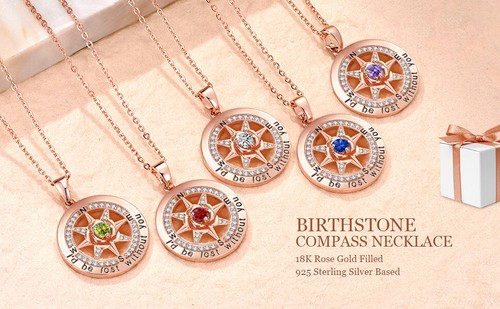 Anniversary Birthday Gifts For Women Rose Gold Compass Necklace Sterling Silver - Picture 9 of 12