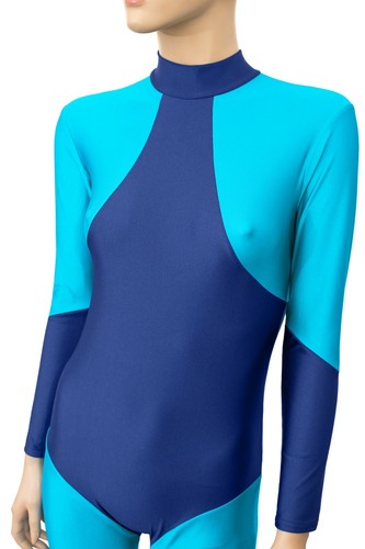 Ganzanzug Turnanzug Catsuit "Lisa" zweifarbig Marine-Türkis stretch shiny - Bild 6 von 9