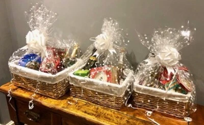 HOUSE OF HENPEN Make Your Own Hamper Kit Rectangle Wicker Basket Cellophane Bow Celebration Gift