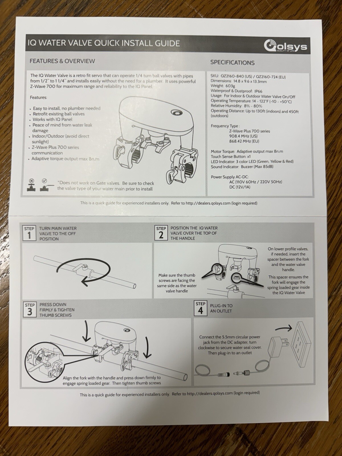 Qolsys QZ2160-840 IQ Z-Wave Water Valve Z Wave Plus By Johnson Controls "READ!!!