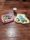 Set of Two Melamine Kids Plates and Cup - John Deere and Lightning McQueen Cars