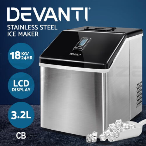 Devanti 3.2L Portable Ice Maker Commercial Ice Cube Machine Stainless Steel - Picture 1 of 11