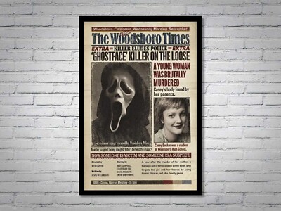 The Woodsboder Time Ghostface' Killer On The Loose Scream Movie Newspaper Poster