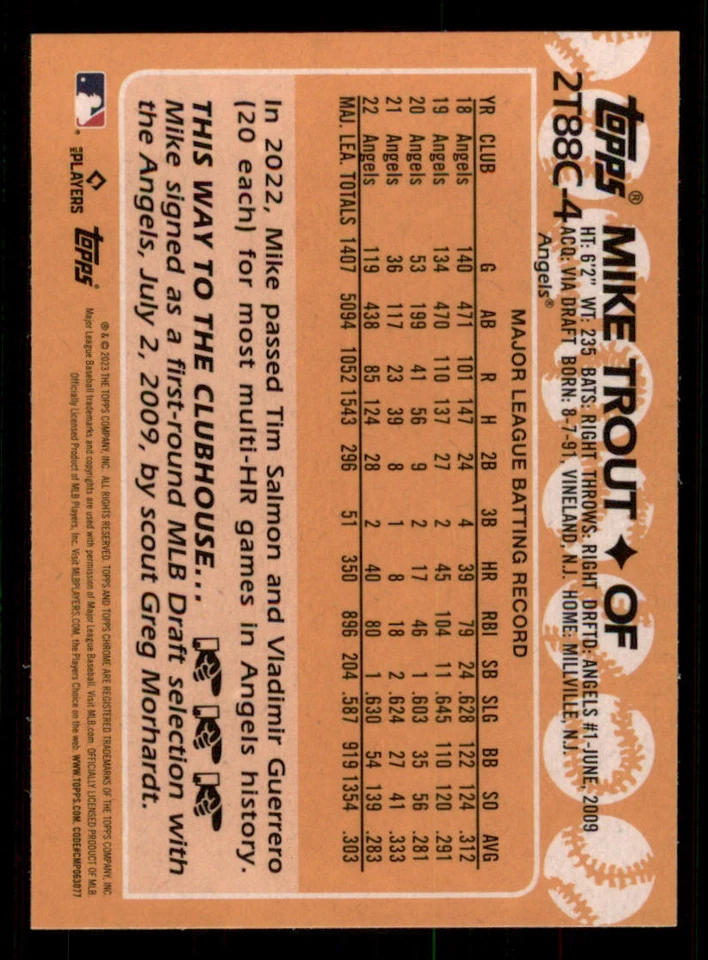 2023 Topps '88 Topps Silver Pack Chrome Series 2 #2T88C4 Mike Trout - Image 2 of 2