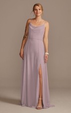 Cowl neck chiffon bridemaid dress- Lavendar Haze with Slit