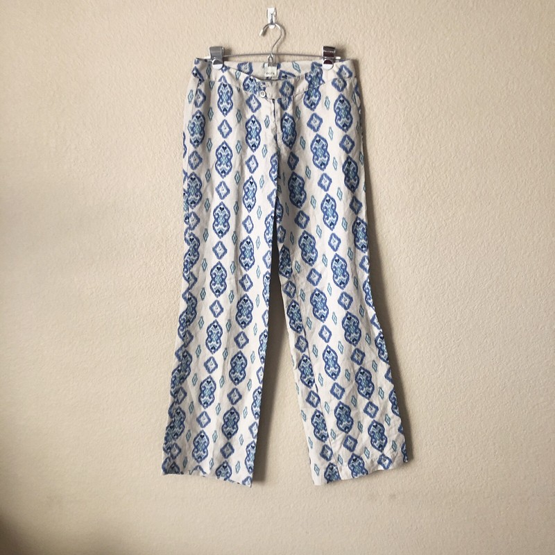 Ecru Wide Leg Rice IKAT PRINT PANT Linen Viscose Blend Size 2
