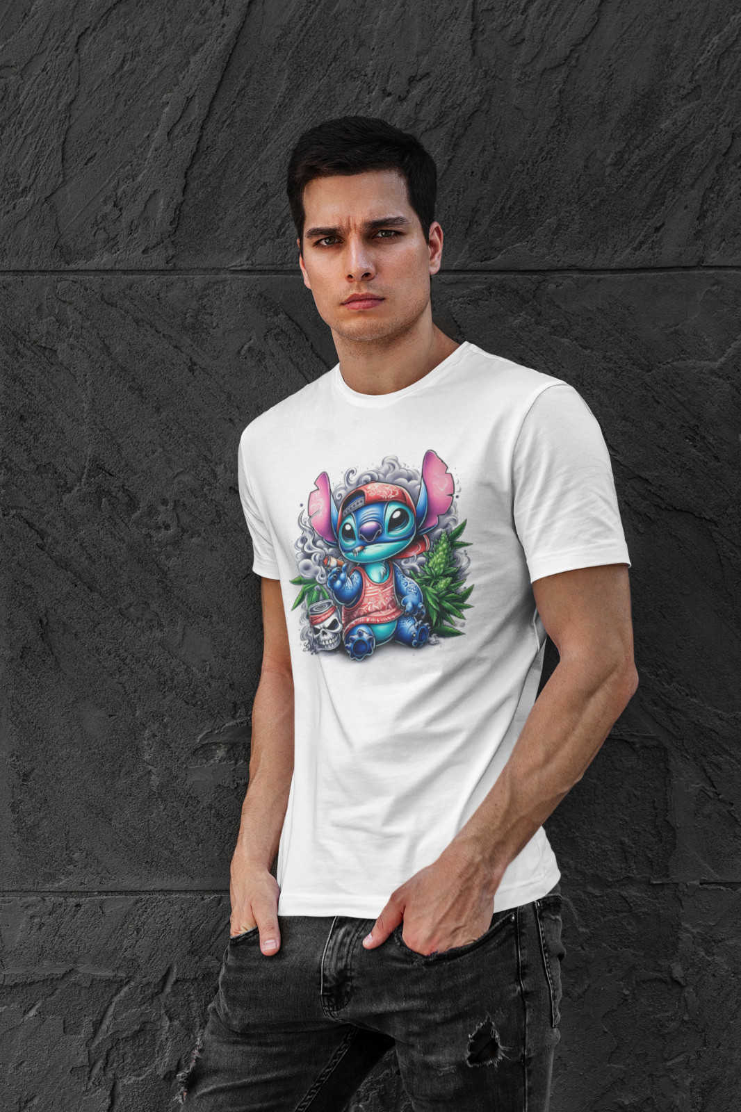 Camiseta 420 Dope Weed Stitch Streetwear Gráfica HipHop Moda Urbana Hombres