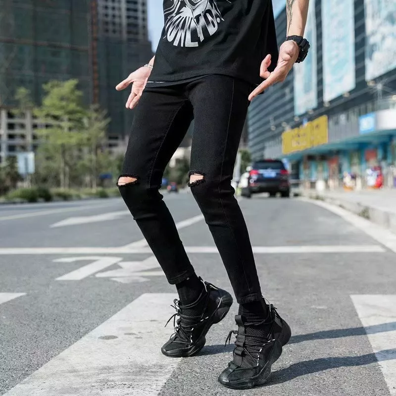 Men's Graffiti Ripped Pants Elegant Fashion Casual Slim Jeans | eBay