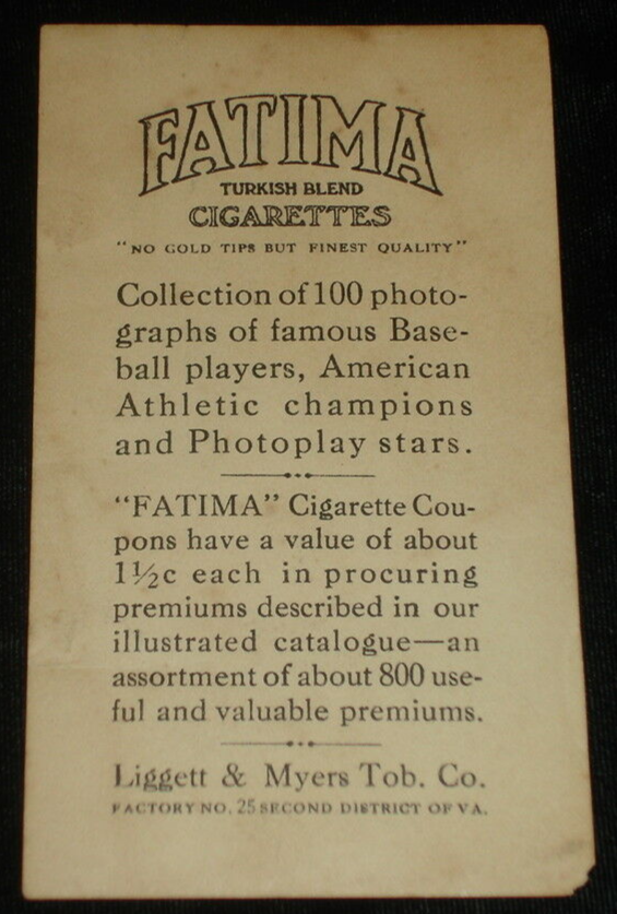 1914 T222 Fatima Cigarettes Rube Marquard-New York Nationals