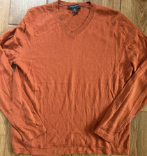 Banana Republic Men's Silk Cashmere Tight-Knit V-Neck Pullover Sweater Orange M