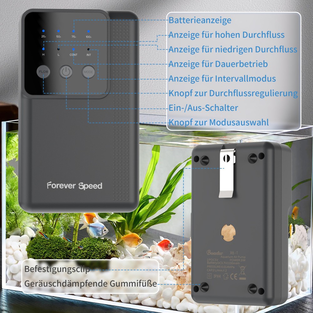 Pompa ad aria per acquario 2200/4400 mAh batteria pompa ossigeno USB laghetto giardino e acquario foto 2