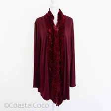 Christina Burgundy Velvet Ruffle Open Cardigan 2X Boho Luxe Holiday Party