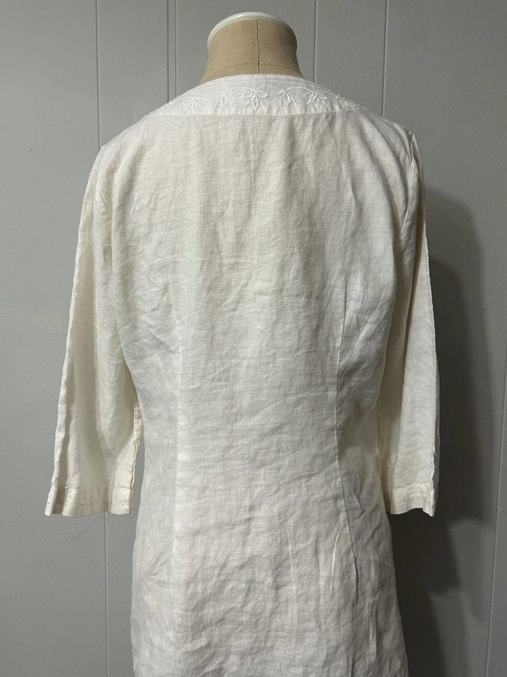 H&M Talla 8 Lino Marfil Bohemio Bordado Túnica Top Playa Vestido Encubrimiento Foto 3 de 4