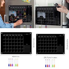 Acrylic Magnetic Weekly Monthly Calendar for Fridge W/ 6 Color Markers