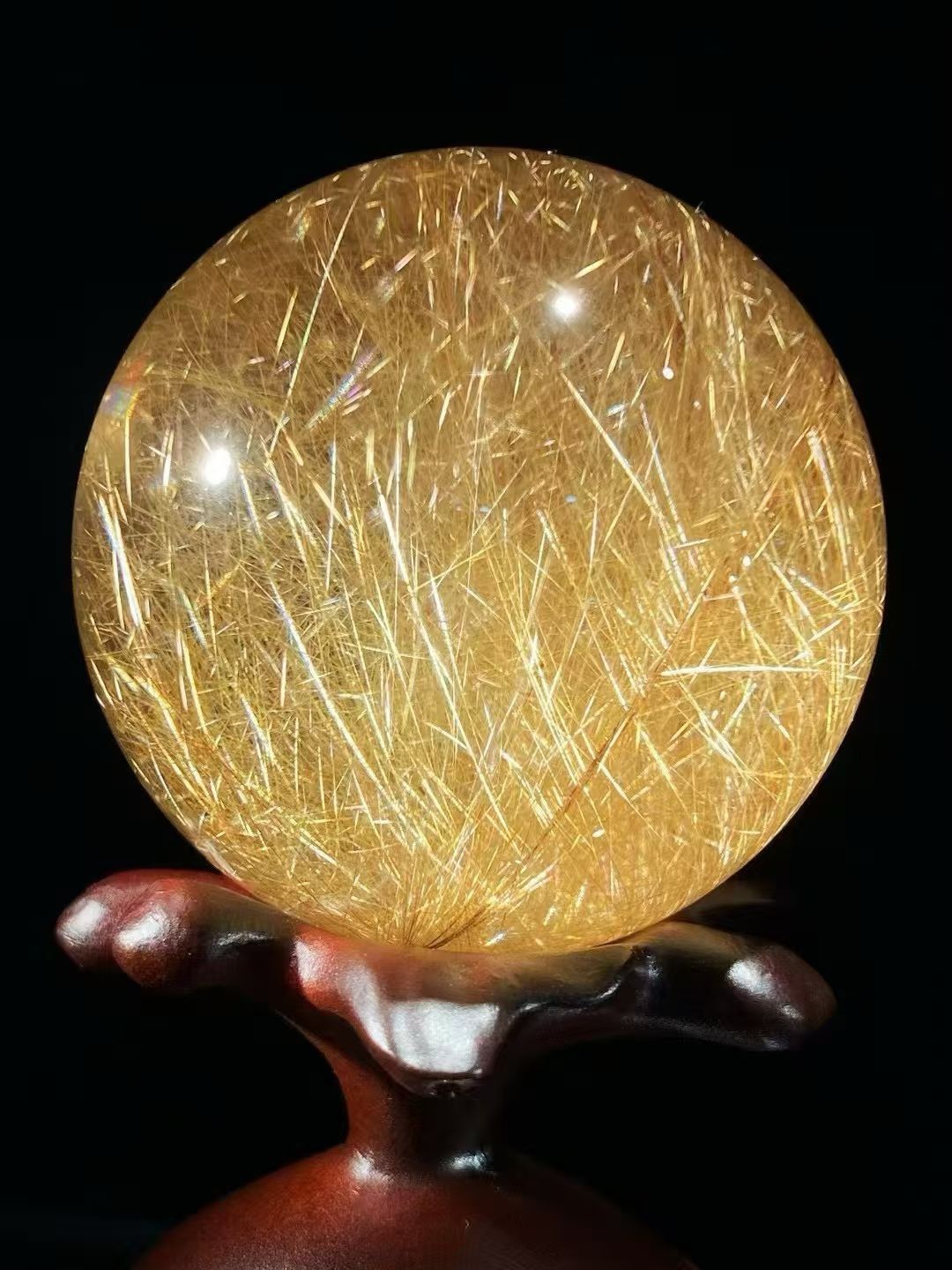 139g Top A+++Natural Gold rutilated Quartz ball carved Crystal Energy Sphere