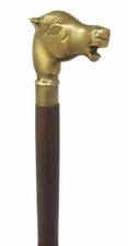 Vintage Brass Horse Head Handle Wooden Walking Stick Antique Style Men's Cane