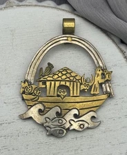 JEEP COLLINS Sterling Silver & Brass Noahs Ark Animal Ship Pendant 10.47G/2.2in