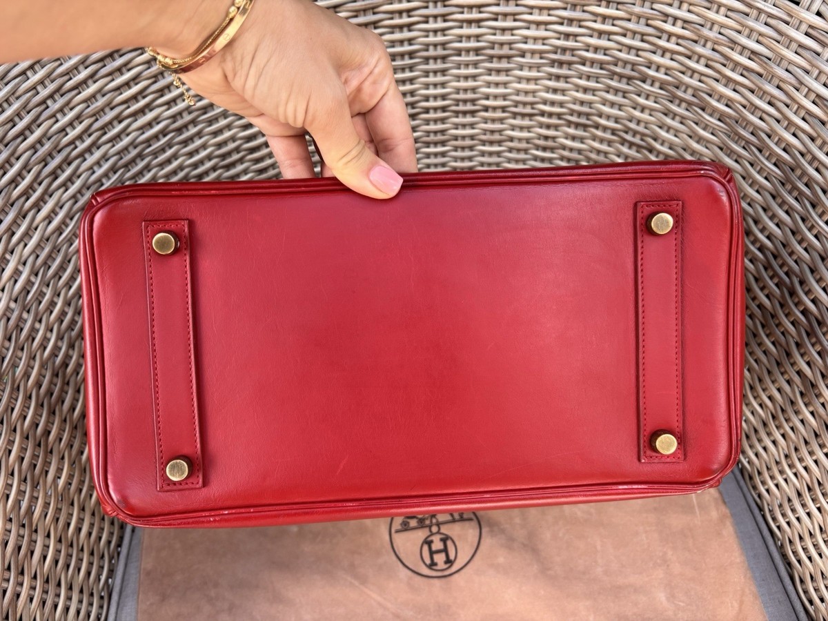 Authentic HERMES Haut à Courroies 32 HAC Birkin red Box leather