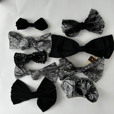 Vintage Lot Of 9 80s 90s Hair Bows Y2K Ruffle Satin Lace Barrettes Black Silver