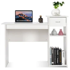 Home Computer Desk Laptop Table w/ Drawer and Shelf Home Office Furniture White
